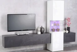 Salotto > Dmora Mobile salotto smart 265cm bianco lucido e ardesia - Abramo Grigio Ardesia, Bianco Lucido
