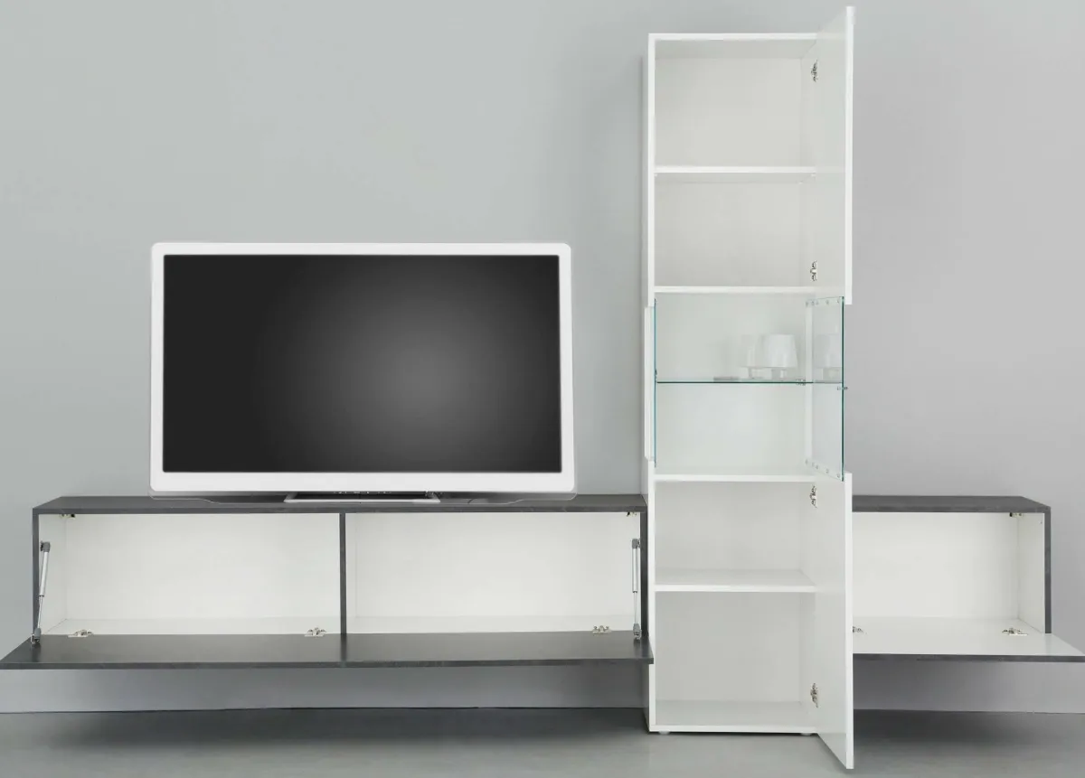Salotto > Dmora Mobile salotto smart 265cm bianco lucido e ardesia - Abramo Grigio Ardesia, Bianco Lucido