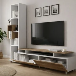 Salotto|Pareti Attrezzate > Dmora Mobile soggiorno classico 320cm antracite e acero - Acuto Marrone Acero, Nero Antracite