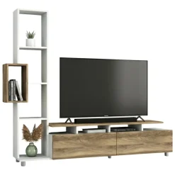 Salotto|Pareti Attrezzate > Dmora Mobile soggiorno classico 320cm antracite e acero - Acuto Marrone Acero, Nero Antracite
