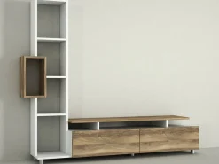 Salotto|Pareti Attrezzate > Dmora Mobile soggiorno classico 320cm antracite e acero - Acuto Marrone Acero, Nero Antracite