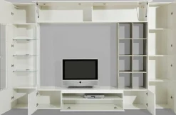 Mobile soggiorno con vetrina 290cm bianco lucido e cemento - Azuro