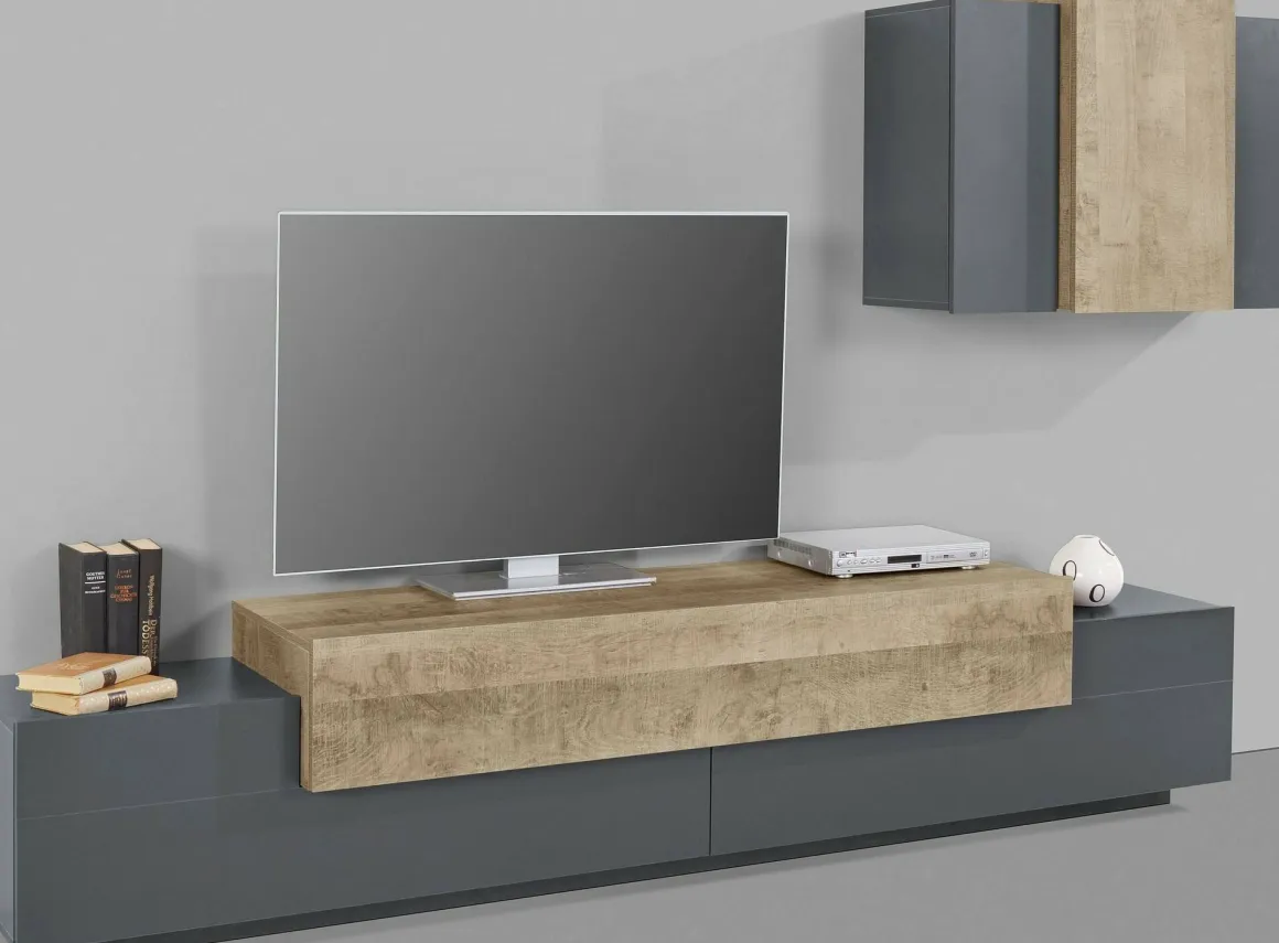 Mobile soggiorno in legno 240cm antracite e acero - Alaskino