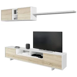 Salotto|Pareti Attrezzate > Dmora Mobile soggiorno in legno 200cm bianco lucido e rovere - Angora Marrone Rovere, Bianco Lucido
