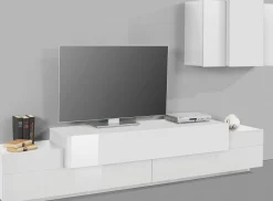 Salotto > Dmora Mobile soggiorno in legno 240cm - Alaskino Bianco Lucido