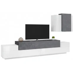 Mobile soggiorno in legno 240cm bianco lucido e ardesia - Alaskino