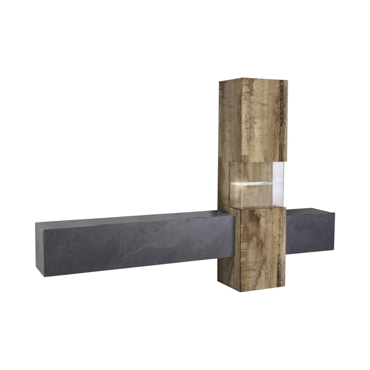 Salotto > Dmora Mobile soggiorno moderno 265cm acero e ardesia - Abramo Grigio Ardesia, Marrone Acero