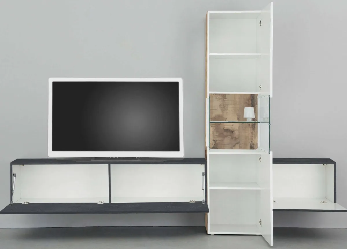 Salotto > Dmora Mobile soggiorno moderno 265cm acero e ardesia - Abramo Grigio Ardesia, Marrone Acero
