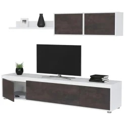Salotto|Pareti Attrezzate > Dmora Mobile soggiorno moderno 200cm bianco e ossido - Amir Marrone, Bianco Ossido