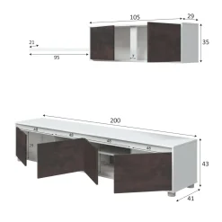 Salotto|Pareti Attrezzate > Dmora Mobile soggiorno moderno 200cm bianco e ossido - Amir Marrone, Bianco Ossido