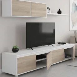 Mobile soggiorno moderno 200cm bianco e rovere - Amir