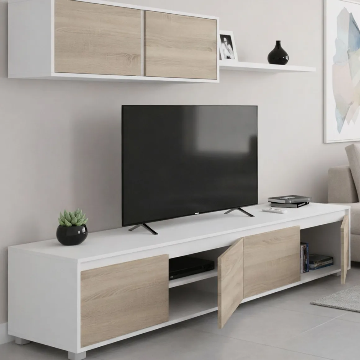 Mobile soggiorno moderno 200cm bianco e rovere - Amir