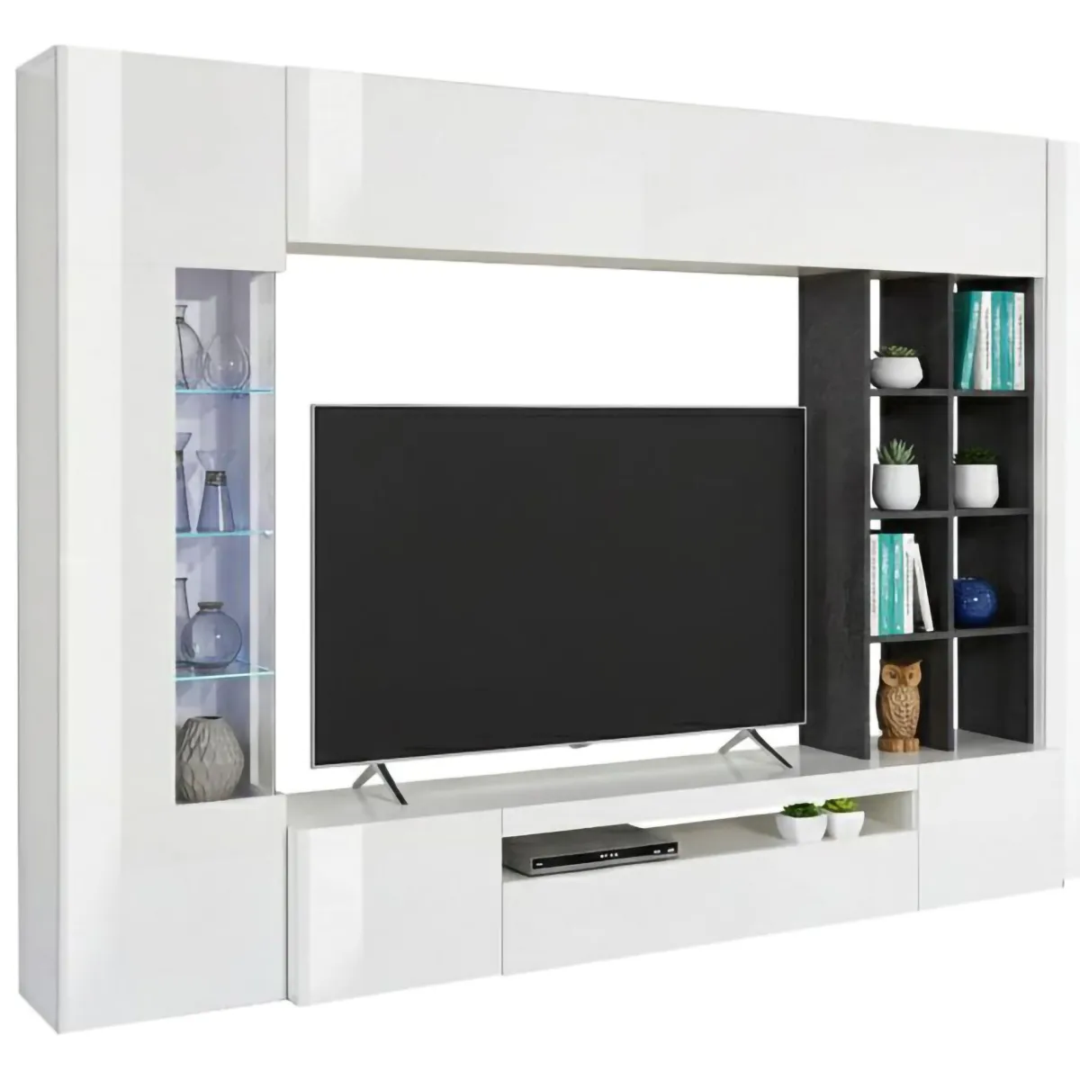 Salotto|Pareti Attrezzate > Dmora Mobile soggiorno moderno 290cm bianco lucido e ardesia - Andy Grigio Ardesia, Bianco Lucido