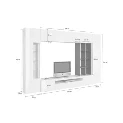 Salotto|Pareti Attrezzate > Dmora Mobile soggiorno moderno 290cm bianco lucido e ardesia - Andy Grigio Ardesia, Bianco Lucido
