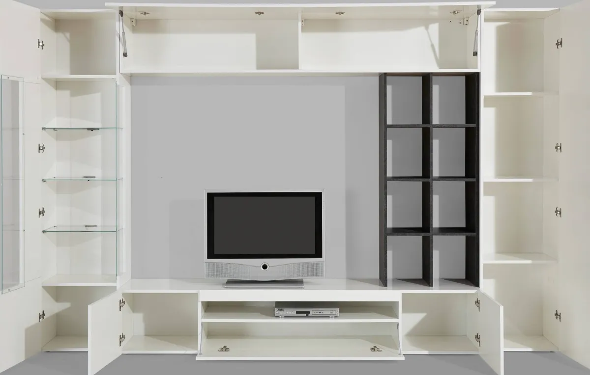 Salotto|Pareti Attrezzate > Dmora Mobile soggiorno moderno 290cm bianco lucido e ardesia - Andy Grigio Ardesia, Bianco Lucido