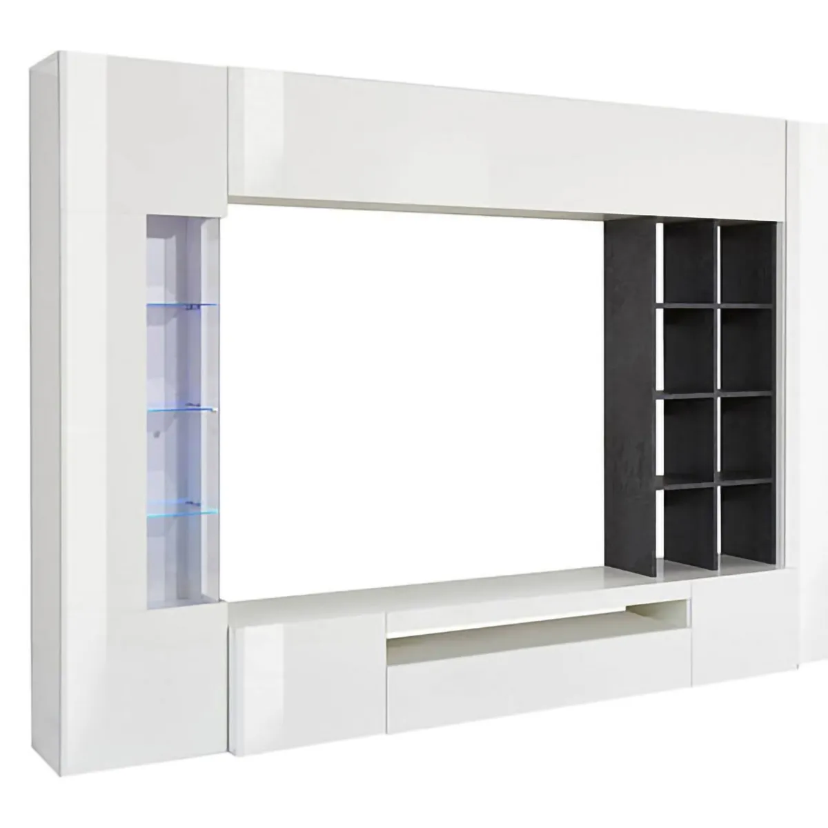 Salotto|Pareti Attrezzate > Dmora Mobile soggiorno moderno 290cm bianco lucido e ardesia - Andy Grigio Ardesia, Bianco Lucido