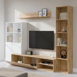 Mobile soggiorno modulabile 241cm bianco e legno - Argus