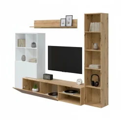 Mobile soggiorno modulabile 241cm bianco e legno - Argus