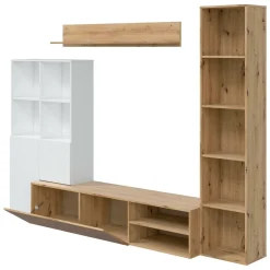 Mobile soggiorno modulabile 241cm bianco e legno - Argus