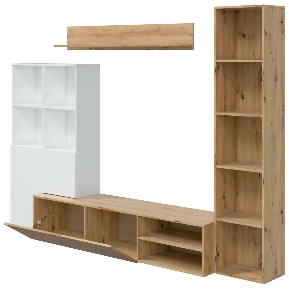 Mobile soggiorno modulabile 241cm bianco e legno - Argus