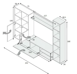 Mobile soggiorno modulabile 241cm bianco e legno - Argus