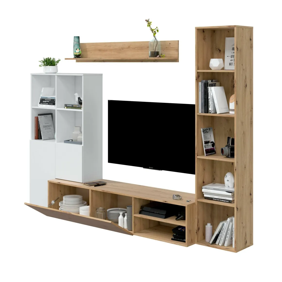 Mobile soggiorno modulabile 241cm bianco e legno - Argus