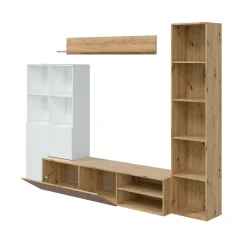 Mobile soggiorno modulabile 241cm bianco e legno - Argus