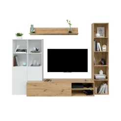 Mobile soggiorno modulabile 241cm bianco e legno - Argus