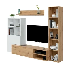 Mobile soggiorno modulabile 241cm bianco e legno - Argus