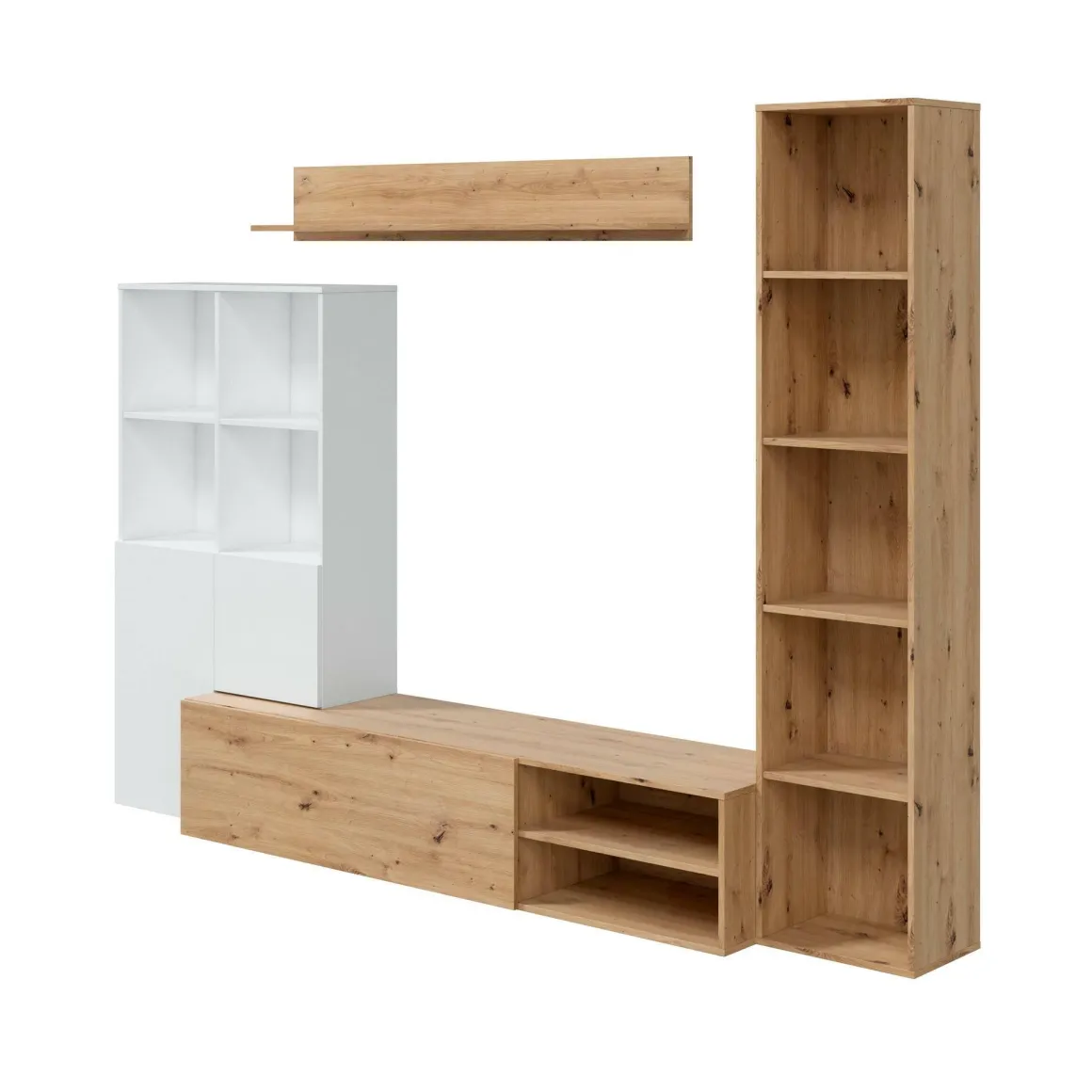 Mobile soggiorno modulabile 241cm bianco e legno - Argus