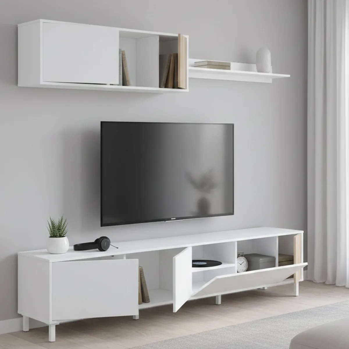 Salotto|Pareti Attrezzate > Dmora Mobile soggiorno multifunzione 200cm bianco e rovere - Banari Marrone, Bianco Rovere