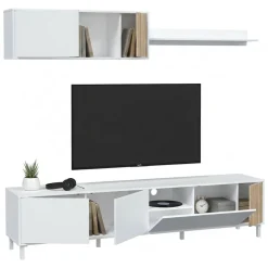 Salotto|Pareti Attrezzate > Dmora Mobile soggiorno multifunzione 200cm bianco e rovere - Banari Marrone, Bianco Rovere