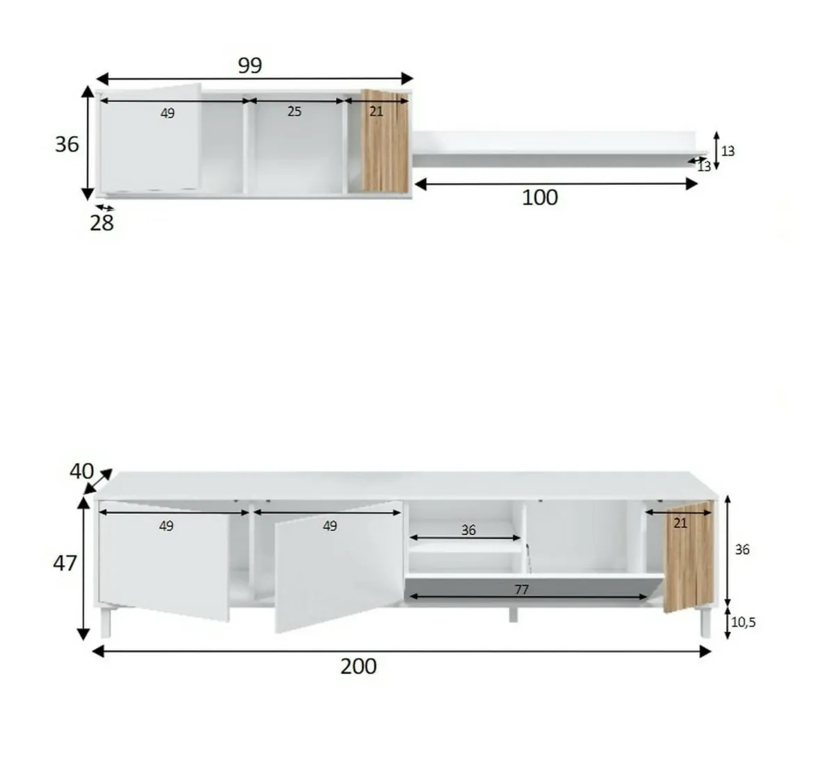 Salotto|Pareti Attrezzate > Dmora Mobile soggiorno multifunzione 200cm bianco e rovere - Banari Marrone, Bianco Rovere