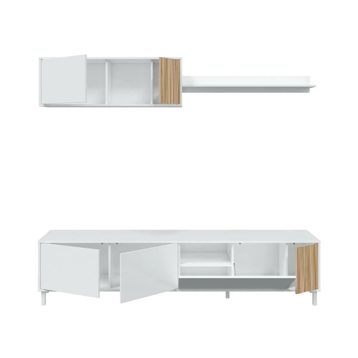 Salotto|Pareti Attrezzate > Dmora Mobile soggiorno multifunzione 200cm bianco e rovere - Banari Marrone, Bianco Rovere