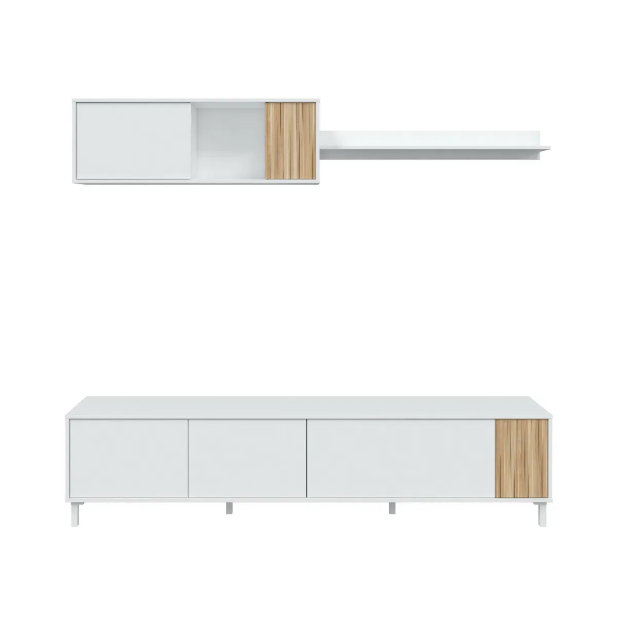 Salotto|Pareti Attrezzate > Dmora Mobile soggiorno multifunzione 200cm bianco e rovere - Banari Marrone, Bianco Rovere