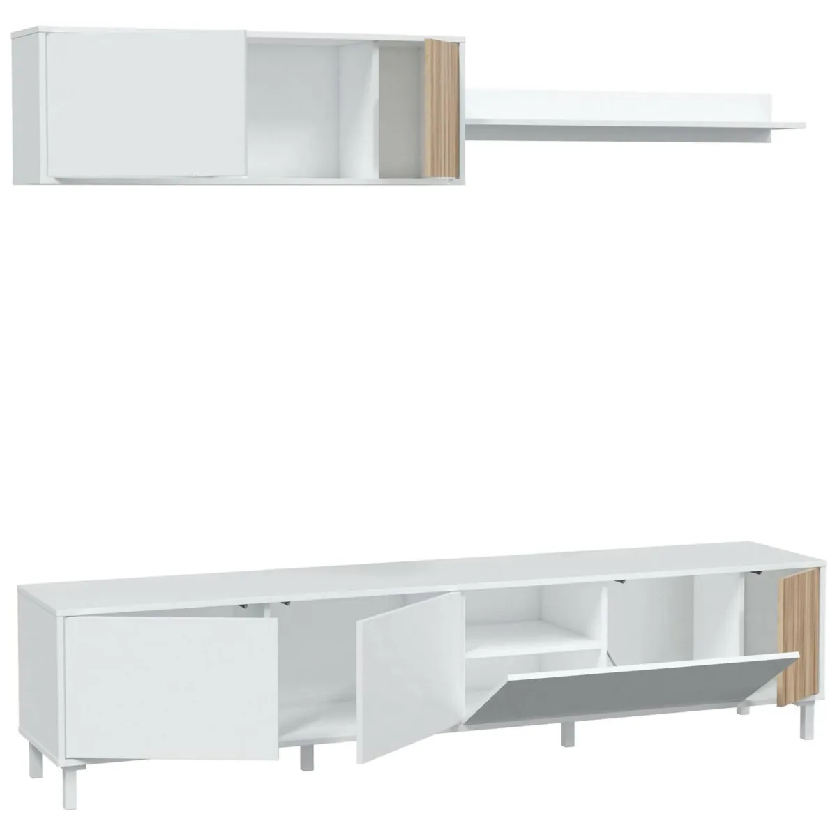 Salotto|Pareti Attrezzate > Dmora Mobile soggiorno multifunzione 200cm bianco e rovere - Banari Marrone, Bianco Rovere