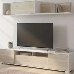 Salotto|Pareti Attrezzate > Dmora Mobile soggiorno multifunzione 270cm bianco lucido e acero - Genoveffa Marrone Acero, Bianco Lucido