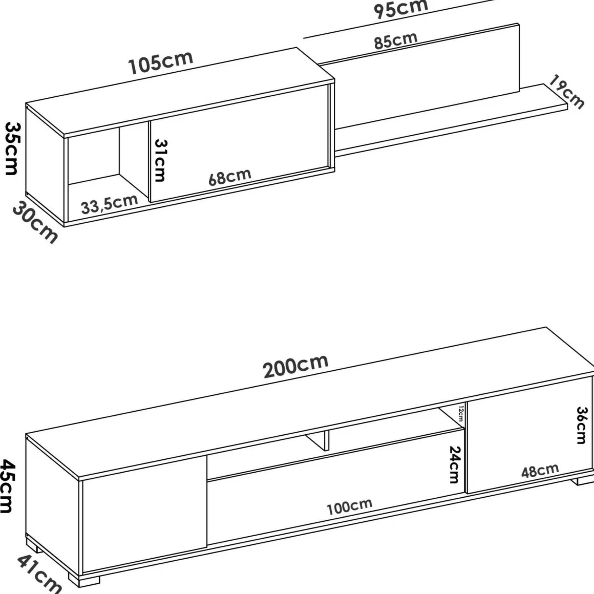 Mobile soggiorno multifunzione 200cm rovere e bianco lucido - Abbete