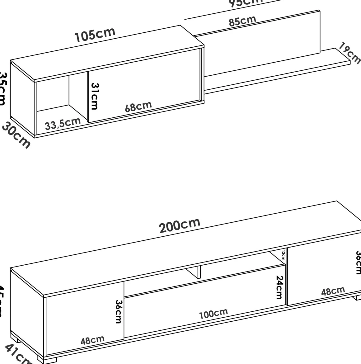 Mobile soggiorno multifunzione 200cm rovere e bianco lucido - Abbete