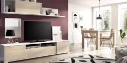 Mobile soggiorno multifunzione 200cm rovere e bianco lucido - Abbete