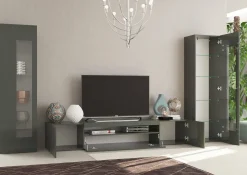 Salotto|Pareti Attrezzate > Dmora Mobile soggiorno multifunzione 350cm antracite e acero - Atella Marrone Acero, Nero Antracite