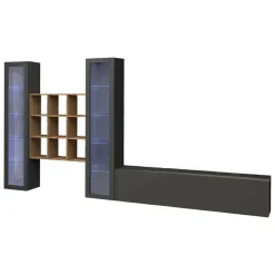 Salotto|Pareti Attrezzate > Dmora Mobile soggiorno multifunzione 350cm antracite e acero - Atella Marrone Acero, Nero Antracite