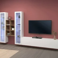 Salotto|Pareti Attrezzate > Dmora Mobile soggiorno 15 ripiani 320cm - Lome Bianco Lucido