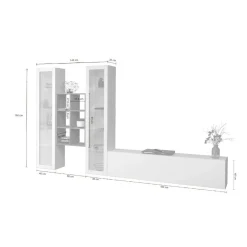 Salotto|Pareti Attrezzate > Dmora Mobile soggiorno 15 ripiani 320cm - Lome Bianco Lucido