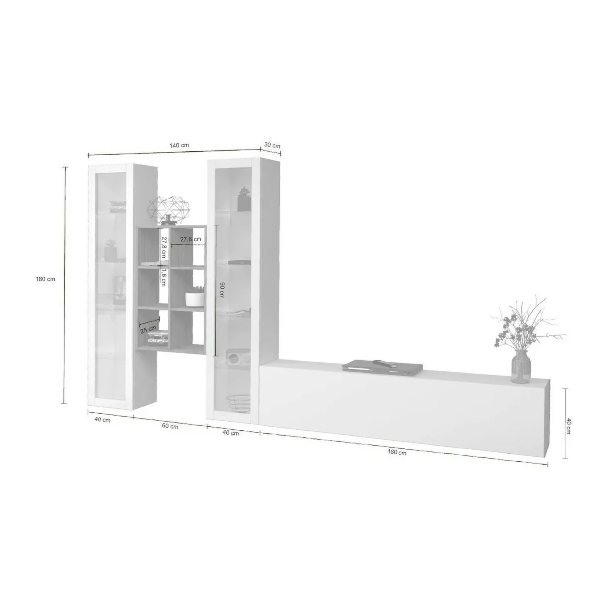 Salotto|Pareti Attrezzate > Dmora Mobile soggiorno 15 ripiani 320cm - Lome Bianco Lucido