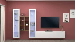 Salotto|Pareti Attrezzate > Dmora Mobile soggiorno 15 ripiani 320cm - Lome Bianco Lucido
