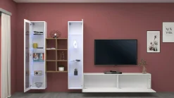 Salotto|Pareti Attrezzate > Dmora Mobile soggiorno 15 ripiani 320cm - Lome Bianco Lucido