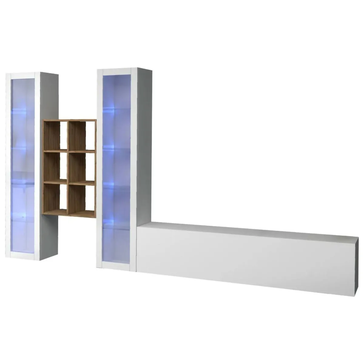 Salotto|Pareti Attrezzate > Dmora Mobile soggiorno 15 ripiani 320cm - Lome Bianco Lucido
