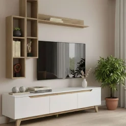 Mobile soggiorno scandi 180cm bianco e rovere - Atax