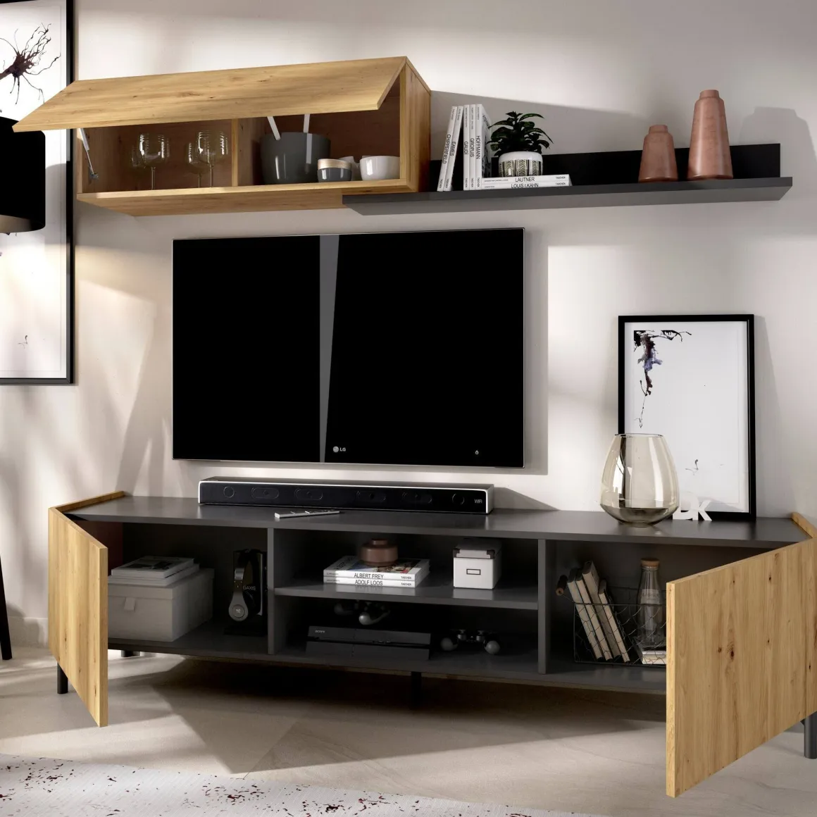 Mobile soggiorno smart 182cm legno e antracite - Ama